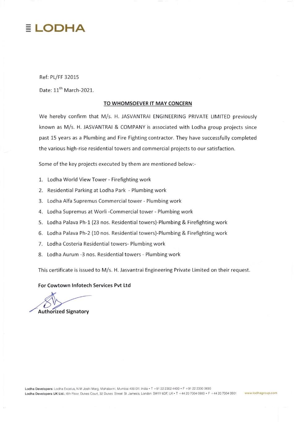 Award From Lodha Group